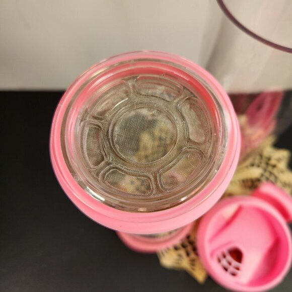 Davids Tea Travel Tumbler Infuser Clear Travel Mug w White Design and Pink Lid - Picture 7 of 10
